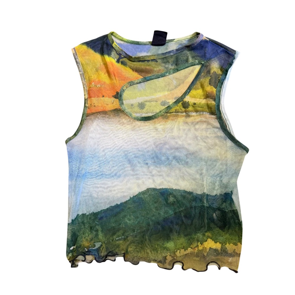 Urban Outfitters Watercolor Landscape Mesh Tank Top S Cutout Y2K Fairycore